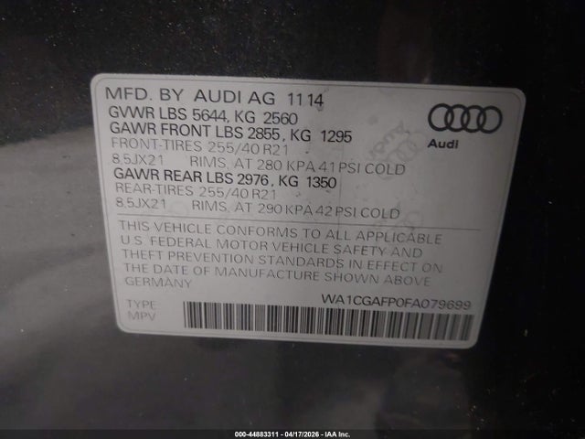 Продаж на аукціоні авто 2015 Audi Sq5 3.0t Premium Plus, vin: WA1CGAFP0FA079699, номер лоту: 44883311