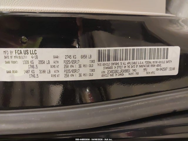 Aukcja sprzedaży 2018 Dodge Grand Caravan Se, vin: 2C4RDGBG1JR309854, numer aukcji: 44883314