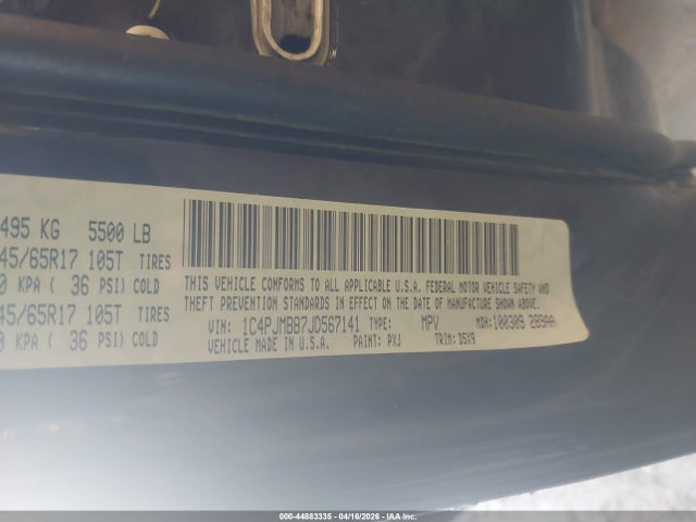 44883335 :رقم المزاد ، 1C4PJMBB7JD567141 vin ، 2018 Jeep Cherokee Trailhawk 4x4 مزاد بيع