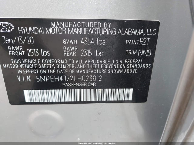 Aukcja sprzedaży 2020 Hyundai Sonata Limited, vin: 5NPEH4J22LH023812, numer aukcji: 44883347