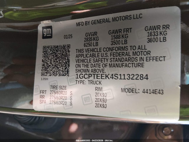 2025 Chevrolet Colorado 4wd Trail Boss მანქანა იყიდება აუქციონზე, vin: 1GCPTEEK4S1132284, აუქციონის ნომერი: 44883353