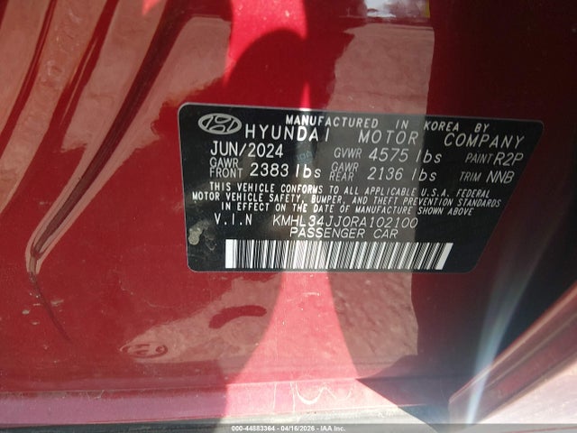 Aukcja sprzedaży 2024 Hyundai Sonata Hybrid Sel, vin: KMHL34JJ0RA102100, numer aukcji: 44883364