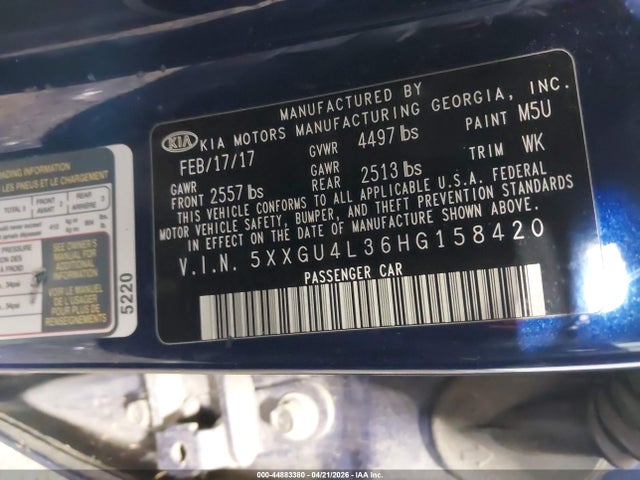 2017 Kia Optima Ex მანქანა იყიდება აუქციონზე, vin: 5XXGU4L36HG158420, აუქციონის ნომერი: 44883380