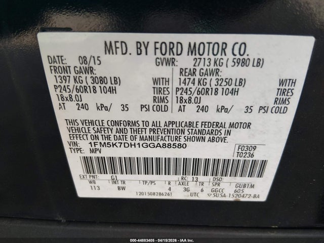 2016 FORD EXPLORER 1FM5K7DH1GGA88580 Photo 8