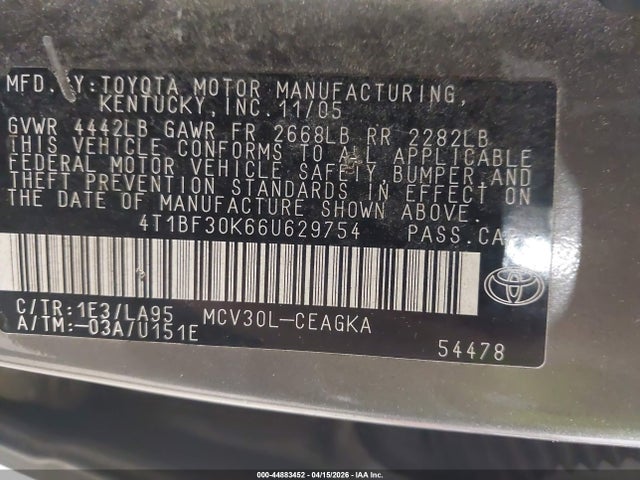 2006 TOYOTA CAMRY 4T1BF30K66U629754 Photo 8