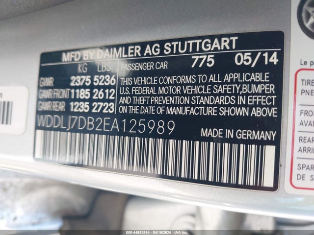 44883464 :رقم المزاد ، WDDLJ7DB2EA125989 vin ، 2014 Mercedes-benz Cls 550 مزاد بيع