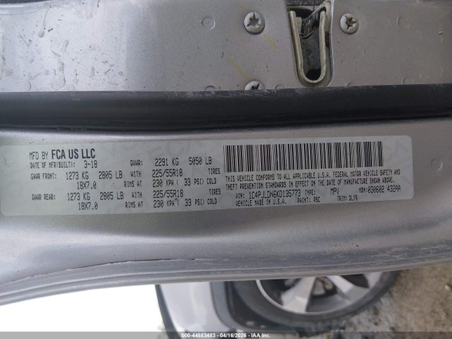 Продажа на аукционе авто 2019 Jeep Cherokee Limited Fwd, vin: 1C4PJLDN6KD135773, номер лота: 44883483