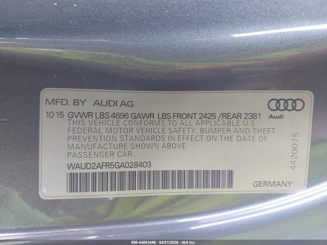Продажа на аукционе авто 2016 Audi A5 2.0t Premium, vin: WAUD2AFR5GA028403, номер лота: 44883496