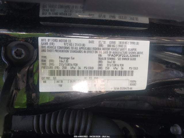 Aukcja sprzedaży 2018 Ford Focus Se, vin: 1FADP3F22JL328081, numer aukcji: 44883502