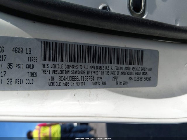 Aukcja sprzedaży 2020 Jeep Compass Latitude 4x4, vin: 3C4NJDBB6LT156754, numer aukcji: 44883506