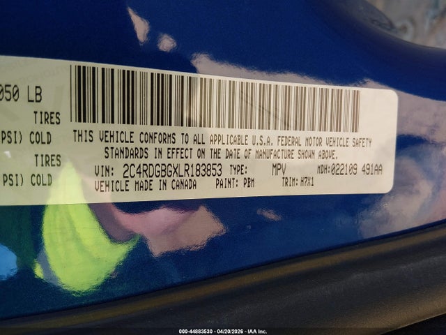 Продажа на аукционе авто 2020 Dodge Grand Caravan Se, vin: 2C4RDGBGXLR183853, номер лота: 44883530