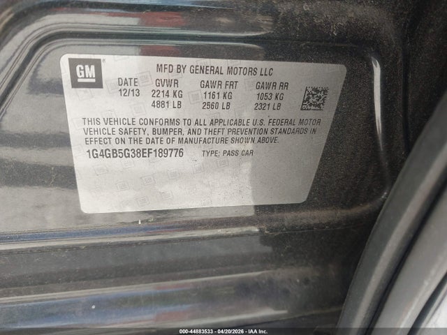 Aukcja sprzedaży 2014 Buick Lacrosse Leather Group, vin: 1G4GB5G38EF189776, numer aukcji: 44883533