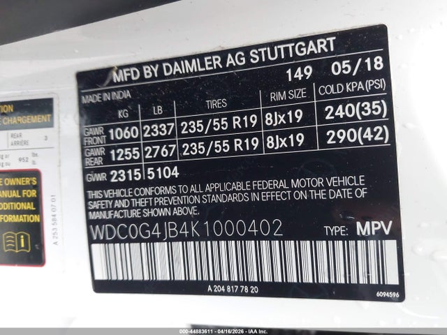 Продажа на аукционе авто 2019 Mercedes-benz Glc 300, vin: WDC0G4JB4K1000402, номер лота: 44883611