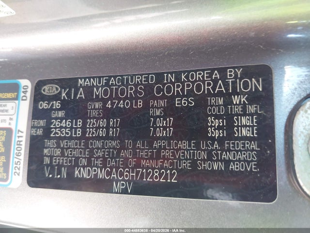KNDPMCAC6H7128212 KIA Sportage Lx