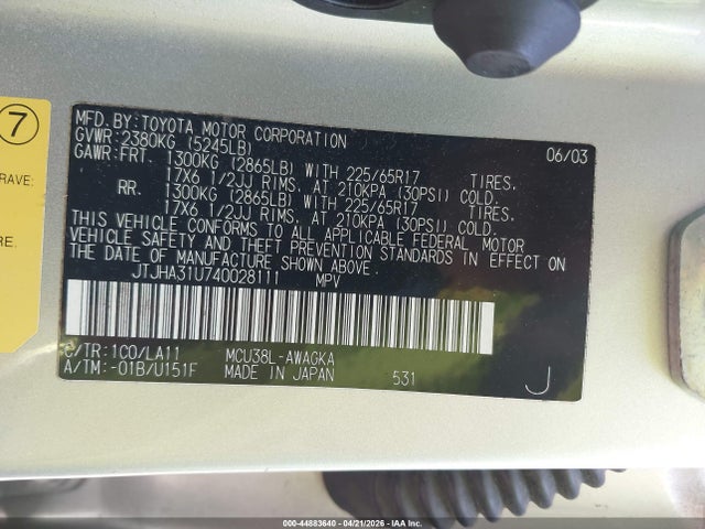 Aukcja sprzedaży 2004 Lexus Rx 330, vin: JTJHA31U740028111, numer aukcji: 44883640
