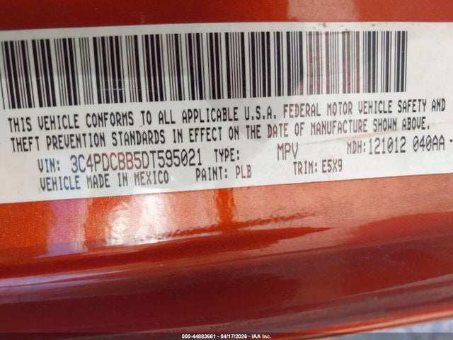 44883661 :رقم المزاد ، 3C4PDCBB5DT595021 vin ، 2013 Dodge Journey Sxt مزاد بيع