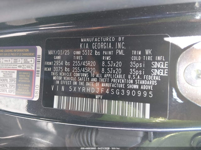 Aukcja sprzedaży 2025 Kia Sorento X-line Ex, vin: 5XYRHDJF4SG390995, numer aukcji: 44883668