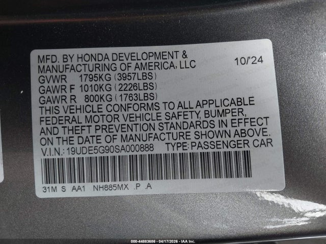 44883686 :رقم المزاد ، 19UDE5G90SA000888 vin ، 2025 Acura Integra Type S مزاد بيع