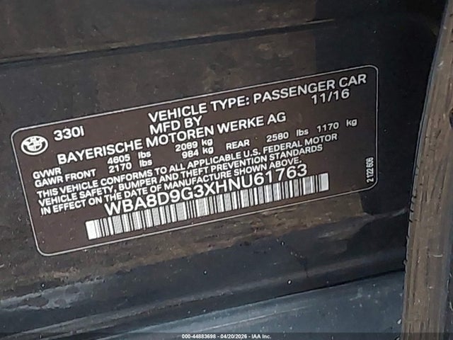 Продажа на аукционе авто 2017 Bmw 330i Xdrive, vin: WBA8D9G3XHNU61763, номер лота: 44883698