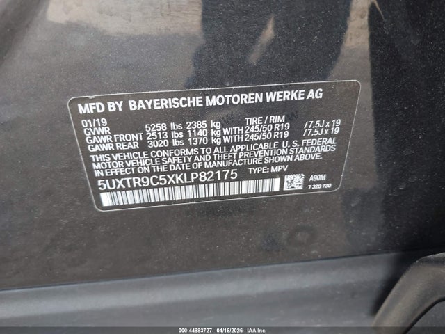 2019 Bmw X3 Xdrive30i მანქანა იყიდება აუქციონზე, vin: 5UXTR9C5XKLP82175, აუქციონის ნომერი: 44883727