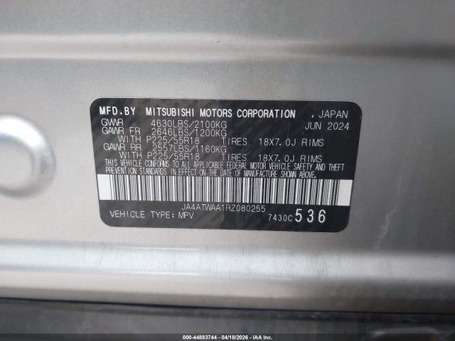 Aukcja sprzedaży 2024 Mitsubishi Eclipse Cross Se S-awc/sel S-awc, vin: JA4ATWAA1RZ080255, numer aukcji: 44883744