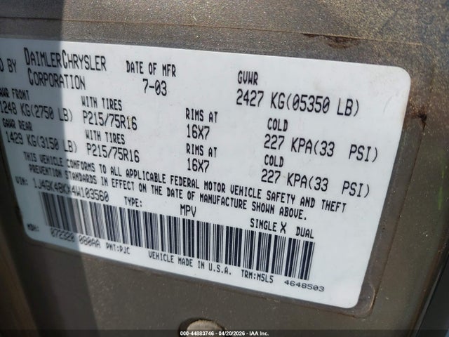Продаж на аукціоні авто 2004 Jeep Liberty Sport, vin: 1J4GK48KX4W103560, номер лоту: 44883746