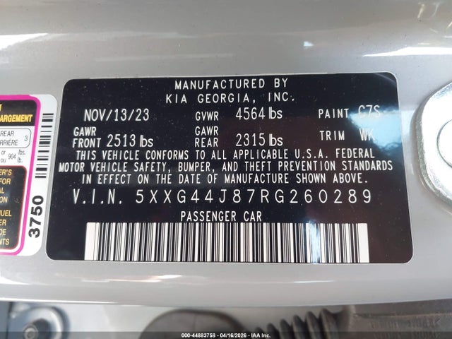 44883758 :رقم المزاد ، 5XXG44J87RG260289 vin ، 2024 Kia K5 Gt مزاد بيع