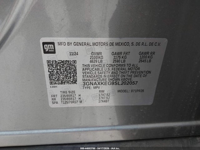 Продажа на аукционе авто 2025 Chevrolet Equinox Fwd Activ, vin: 3GNAXKEG9SL202057, номер лота: 44883768