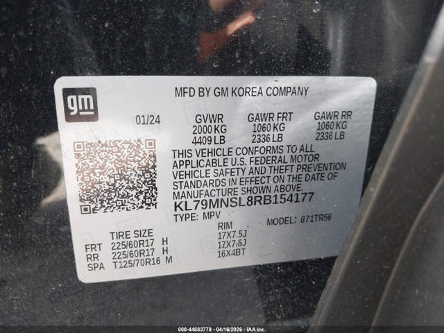 Aukcja sprzedaży 2024 Chevrolet Trailblazer Awd Ls, vin: KL79MNSL8RB154177, numer aukcji: 44883779