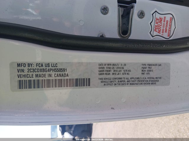 44883784 :رقم المزاد ، 2C3CDXBG4PH550591 vin ، 2023 Dodge Charger Sxt مزاد بيع