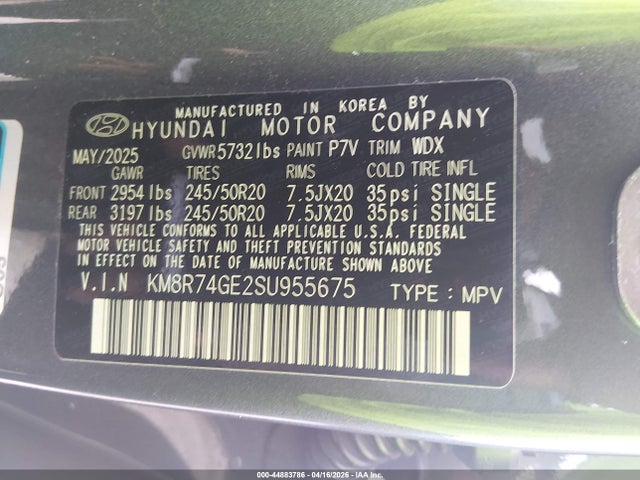 44883786 :رقم المزاد ، KM8R74GE2SU955675 vin ، 2025 Hyundai Palisade Calligraphy مزاد بيع
