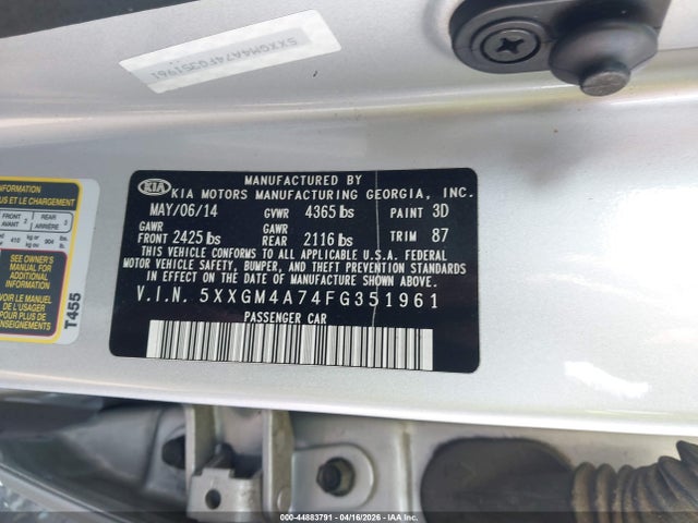 Продаж на аукціоні авто 2015 Kia Optima Lx, vin: 5XXGM4A74FG351961, номер лоту: 44883791