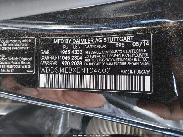 Продаж на аукціоні авто 2014 Mercedes-benz Cla 250, vin: WDDSJ4EBXEN104602, номер лоту: 44883800