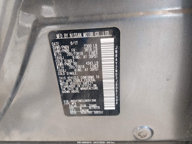 Aukcja sprzedaży 2018 Nissan Armada Sv, vin: JN8AY2ND3J9051398, numer aukcji: 44883818