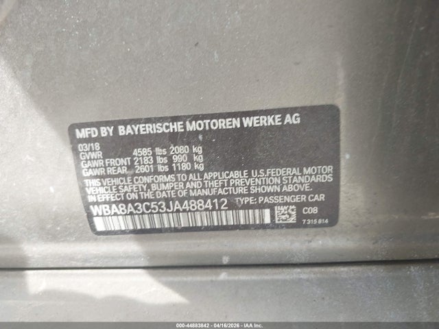 Aukcja sprzedaży 2018 Bmw 320i Xdrive, vin: WBA8A3C53JA488412, numer aukcji: 44883842