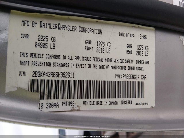Продаж на аукціоні авто 2006 Dodge Charger, vin: 2B3KA43R66H392611, номер лоту: 44883844