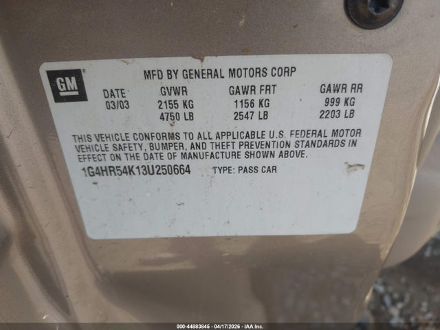 44883845 :رقم المزاد ، 1G4HR54K13U250664 vin ، 2003 Buick Lesabre Limited مزاد بيع