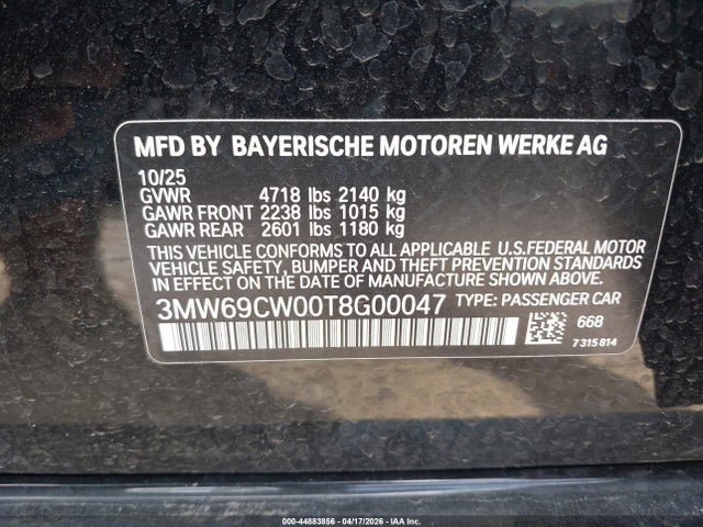 Продажа на аукционе авто 2026 Bmw 330i Na, vin: 3MW69CW00T8G00047, номер лота: 44883856