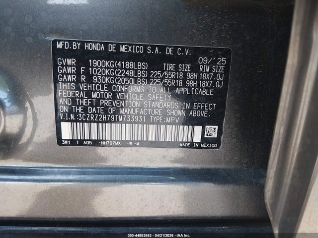 Продаж на аукціоні авто 2026 Honda Hr-v Awd Ex-l, vin: 3CZRZ2H79TM733931, номер лоту: 44883863
