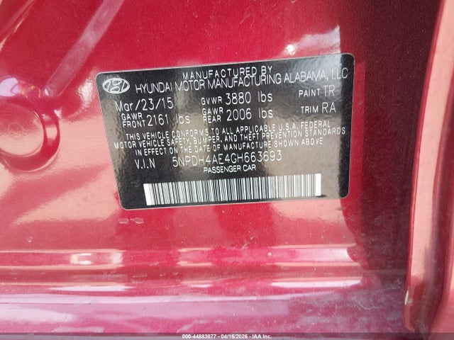 Продаж на аукціоні авто 2016 Hyundai Elantra Se, vin: 5NPDH4AE4GH663693, номер лоту: 44883877