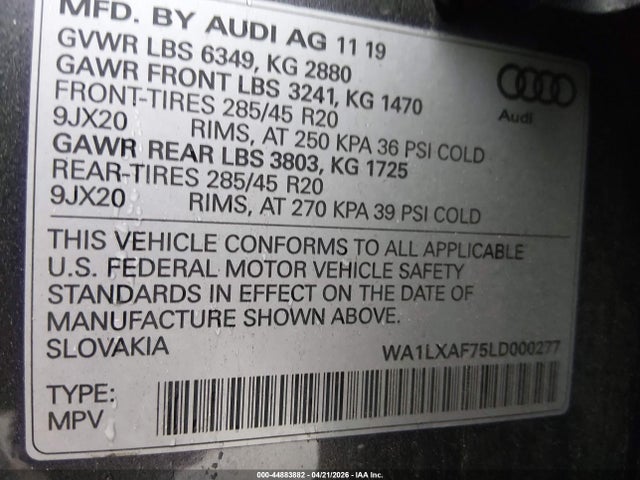 Aukcja sprzedaży 2020 Audi Q7 Premium Plus 55 Tfsi Quattro Tiptronic, vin: WA1LXAF75LD000277, numer aukcji: 44883882