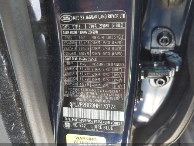 SALVP2BG9HH170774 Land Rover Range Rover Evoque Se/se Premium