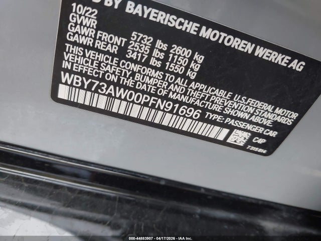 Aukcja sprzedaży 2023 Bmw I4 Edrive40, vin: WBY73AW00PFN91696, numer aukcji: 44883907