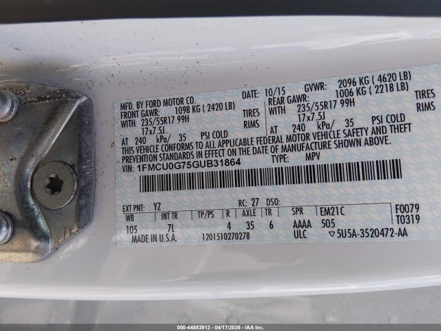 1FMCU0G75GUB31864 Ford ESCAPE SE