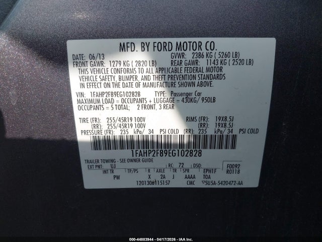Aukcja sprzedaży 2014 Ford Taurus Limited, vin: 1FAHP2F89EG102828, numer aukcji: 44883944