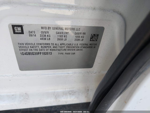 2015 Buick Lacrosse Leather მანქანა იყიდება აუქციონზე, vin: 1G4GB5G39FF182613, აუქციონის ნომერი: 44883945