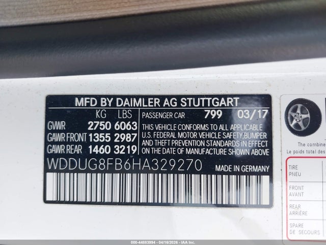 Продаж на аукціоні авто 2017 Mercedes-benz S 550 4matic, vin: WDDUG8FB6HA329270, номер лоту: 44883994