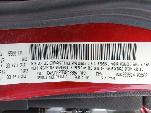 2014 Jeep Cherokee Sport მანქანა იყიდება აუქციონზე, vin: 1C4PJMAB5EW242984, აუქციონის ნომერი: 44883998