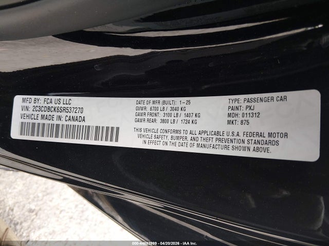 2C3CDBCK6SR537270 Dodge Charger Daytona R/t Awd