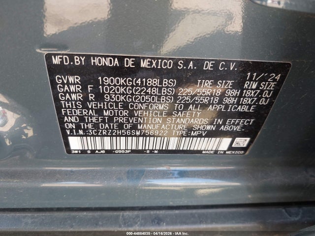 Продаж на аукціоні авто 2025 Honda Hr-v Awd Sport, vin: 3CZRZ2H56SM756922, номер лоту: 44884035